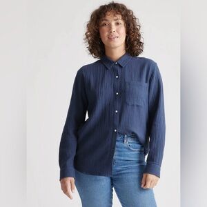 Quince Navy Blue Cotton Gauze Button-Down Shirt